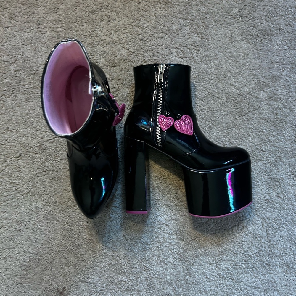 Black and Pink Platform Ankle Boots